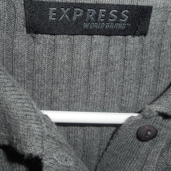 EXPRESS: RIBBED CARDIGAN SWEATER, SZ L, GRAY - Picture 2 of 7